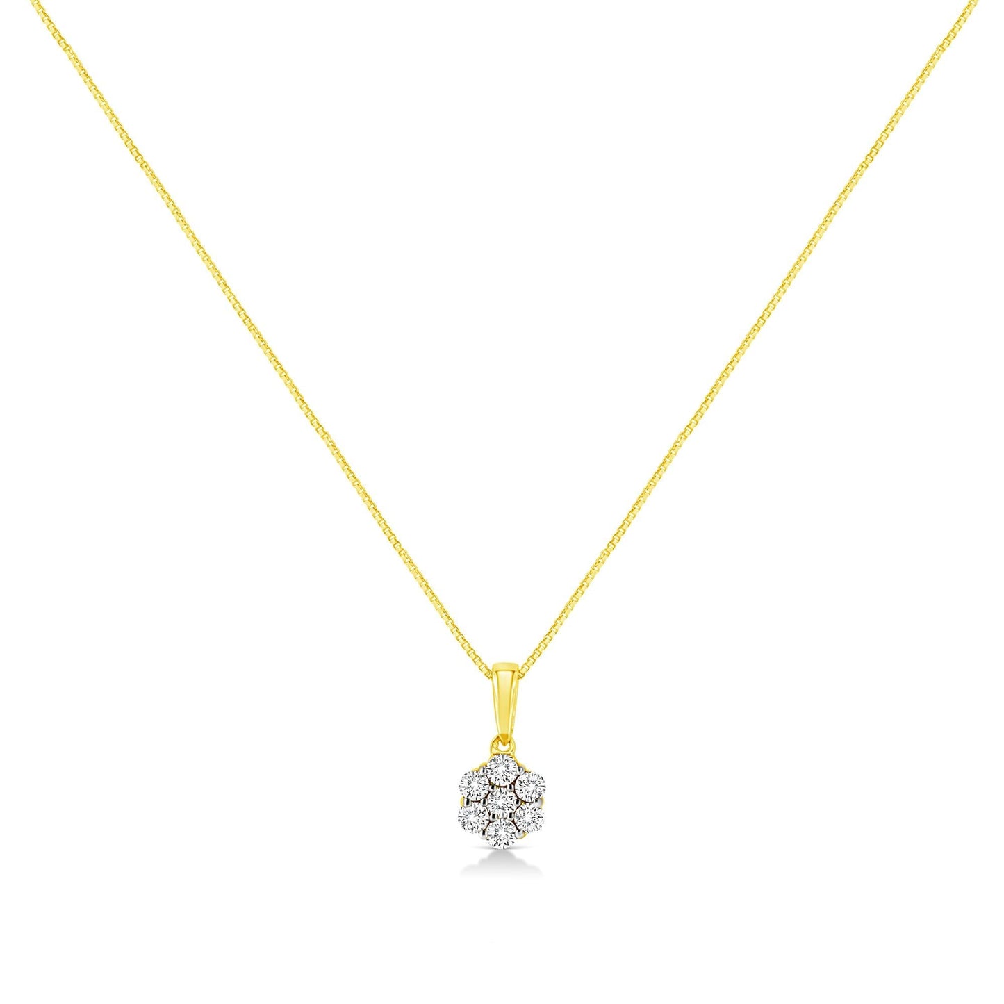 14K Yellow Gold 1/4 Cttw Prong Set Round-Cut Diamond 7 Stone Floral