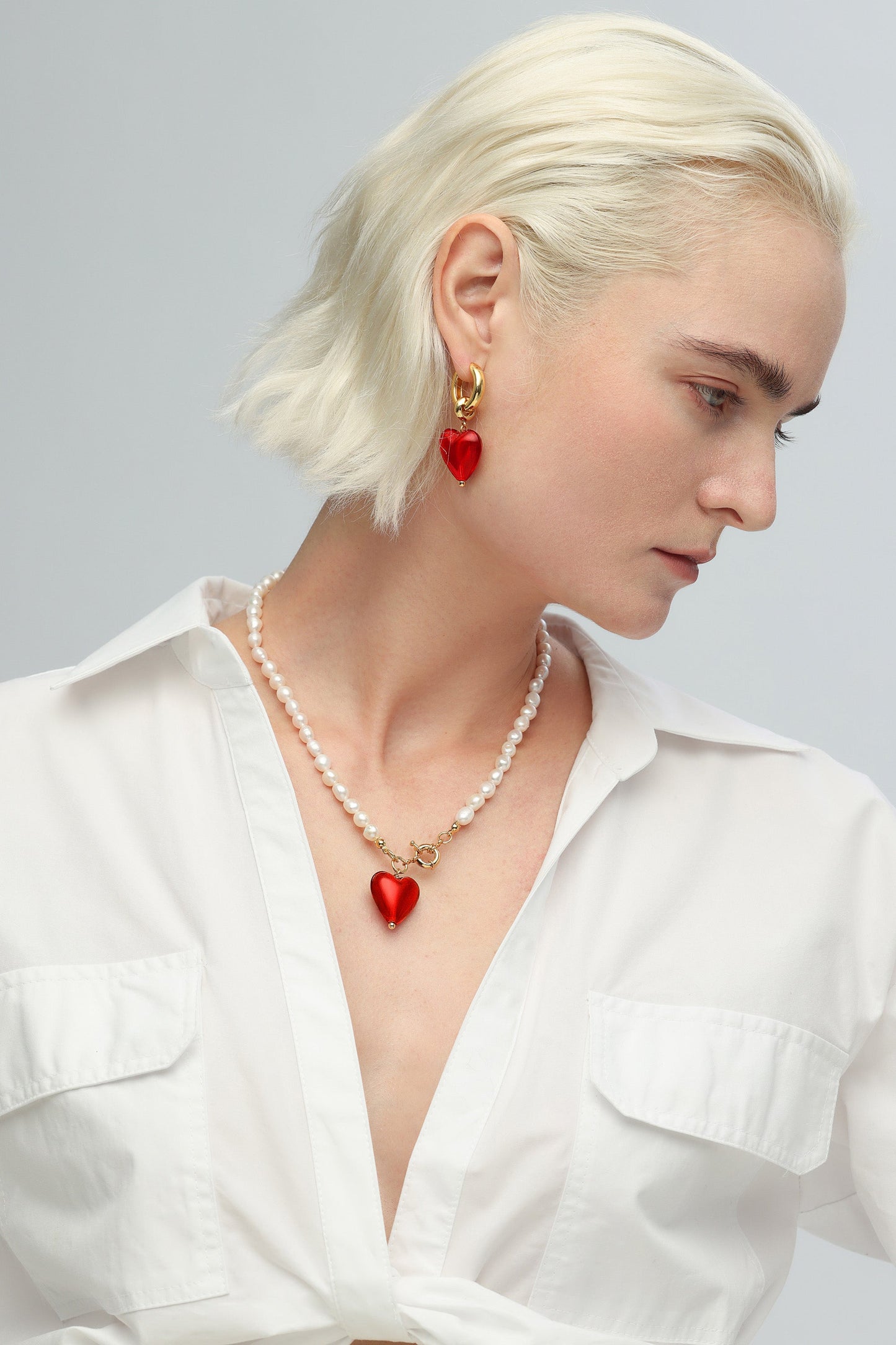 Esm¨¦e Red Glaze Heart Pendant Pearl Necklace